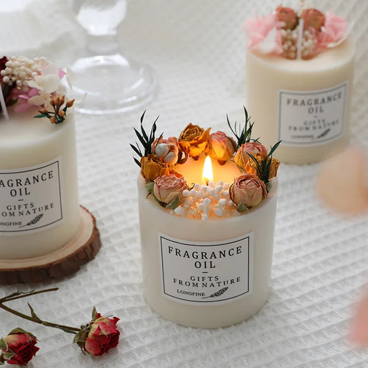 Beautiful Scentd Candles with Dried Flowers Nice Home Decor Romantic Wedding Candles Scented Household Emergency Candles Pillar